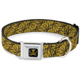 Load image into Gallery viewer, Skull & Crossed Swords Black Tan Seatbelt Buckle Collar - Pirates Skull & Crossed Swords Scattered Weathered Tan/Black
