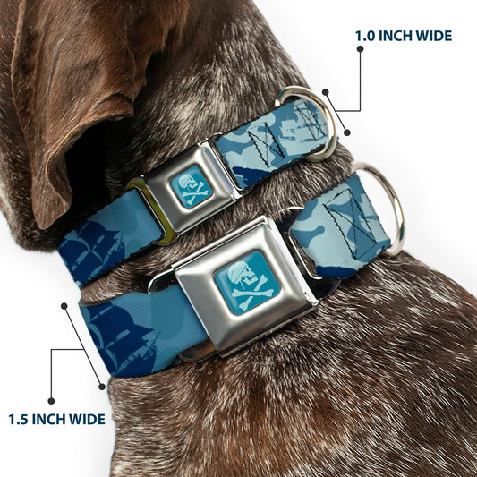 Jack Sparrow's Flag Skull Icon Blues Seatbelt Buckle Collar - Jack Sparrow's Flag Icons/Black Pearl/Sharks Blues