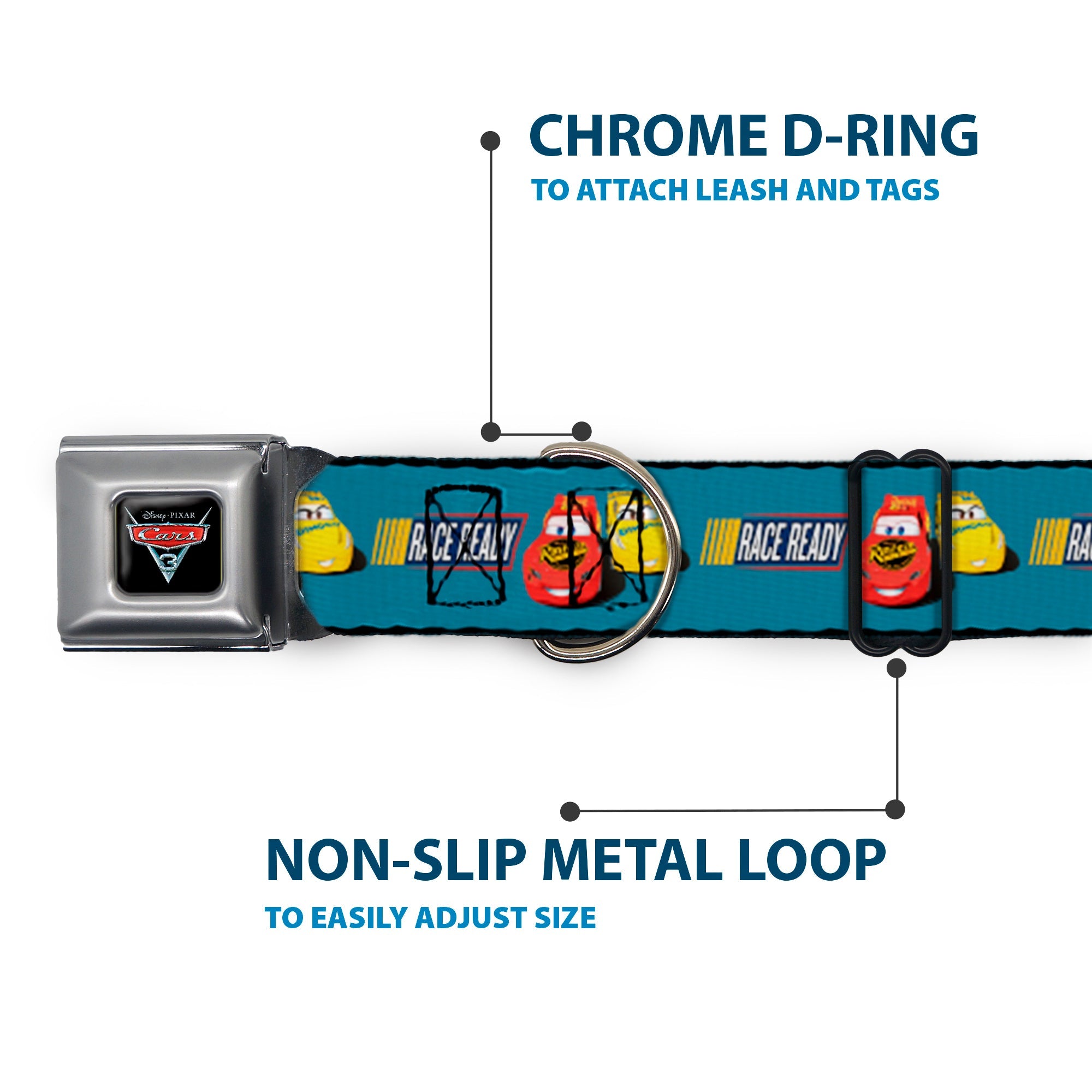 Cars 3 Piston Cup Champion Icon Full Color Red Black White Seatbelt Buckle Collar - Cars 3 Lightning McQueen/Cruz Ramirez Pose RACE READY Blue/Yellow/Red