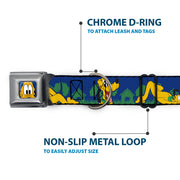 Pluto Face CLOSE-UP Blue Seatbelt Buckle Collar - Pluto 4-Poses/Landscape Blue/Green