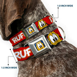 Pluto Face CLOSE-UP Full Color Blue Seatbelt Buckle Collar - Pluto 2-Pose IT'S A RUFF LIFE Red/Yellow/White