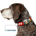 Load image into Gallery viewer, Pluto Face CLOSE-UP Full Color Blue Seatbelt Buckle Collar - Pluto 2-Pose IT'S A RUFF LIFE Red/Yellow/White
