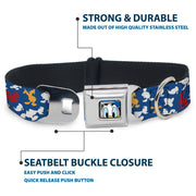 Donald Duck Face CLOSE-UP Full Color Seatbelt Buckle Collar - Donald Duck Face/Poses Scattered Blue/White/Red/Yellow