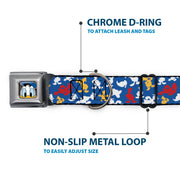 Donald Duck Face CLOSE-UP Full Color Seatbelt Buckle Collar - Donald Duck Face/Poses Scattered Blue/White/Red/Yellow