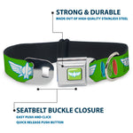 Toy Story Buzz Lightyear Space Ranger Wings Icon Full Color Green/Blue/White Seatbelt Buckle Collar - Toy Story Buzz Lightyear Bounding Space Ranger Logo/Buttons Green/White/Blue/Red