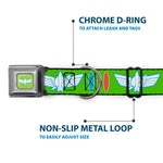 Toy Story Buzz Lightyear Space Ranger Wings Icon Full Color Green/Blue/White Seatbelt Buckle Collar - Toy Story Buzz Lightyear Bounding Space Ranger Logo/Buttons Green/White/Blue/Red