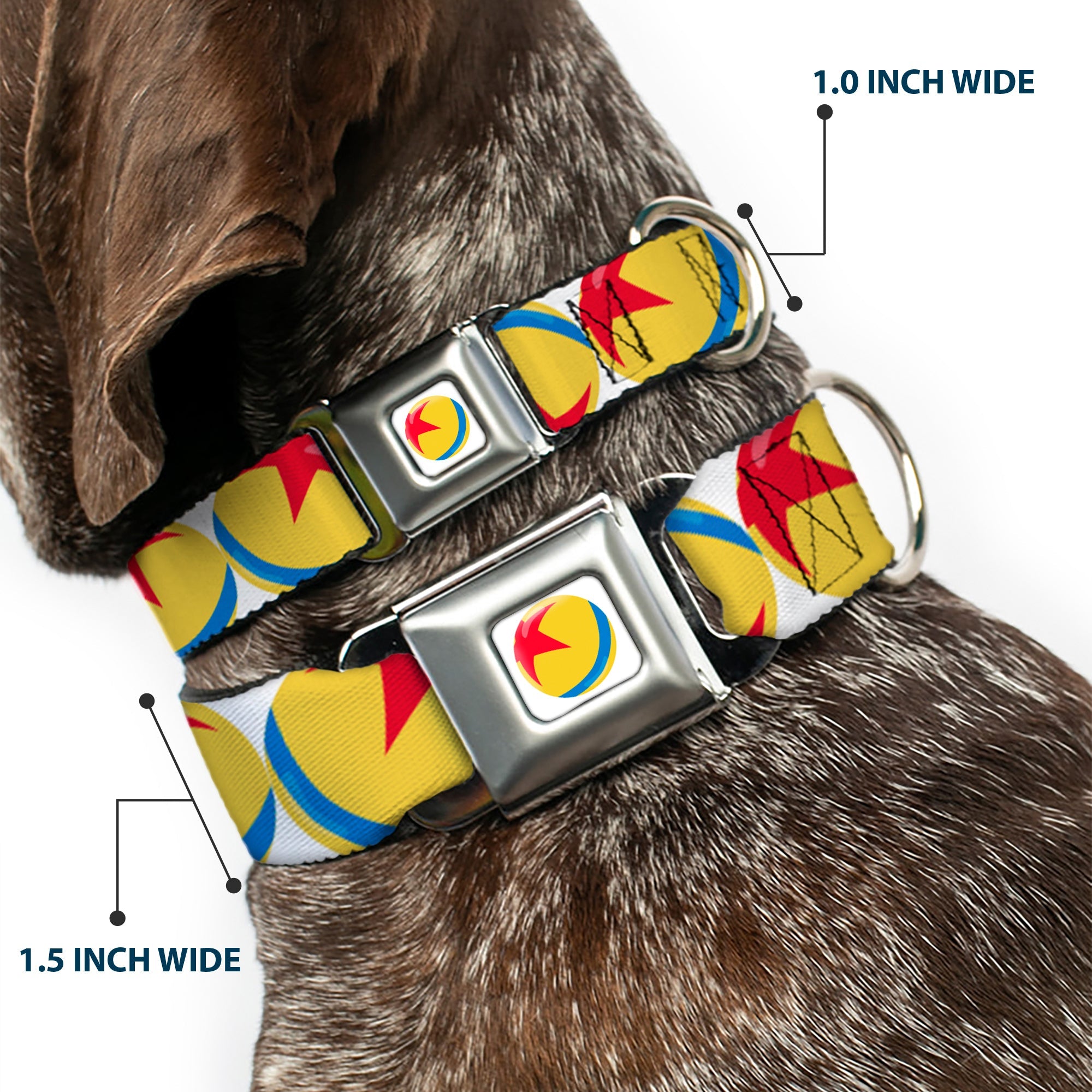 Disney Pixar Luxo Ball Full Color White/Yellow/Blue/Red Seatbelt Buckle Collar - Disney Pixar Luxo Ball Repeat White/Yellow/Blue/Red