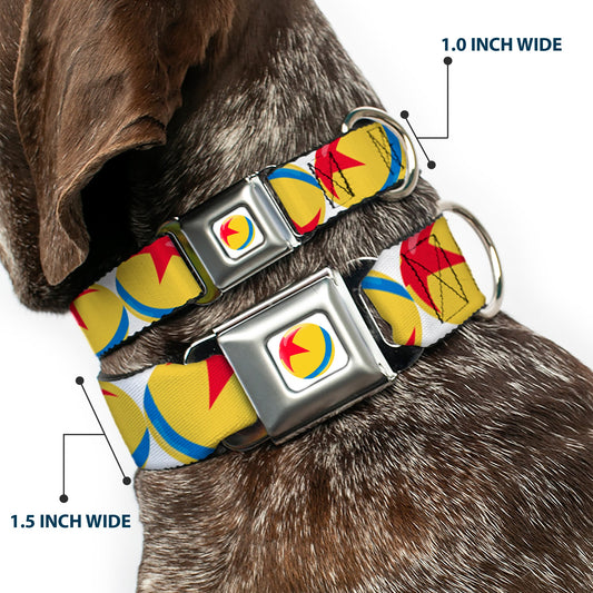 Disney Pixar Luxo Ball Full Color White/Yellow/Blue/Red Seatbelt Buckle Collar - Disney Pixar Luxo Ball Repeat White/Yellow/Blue/Red