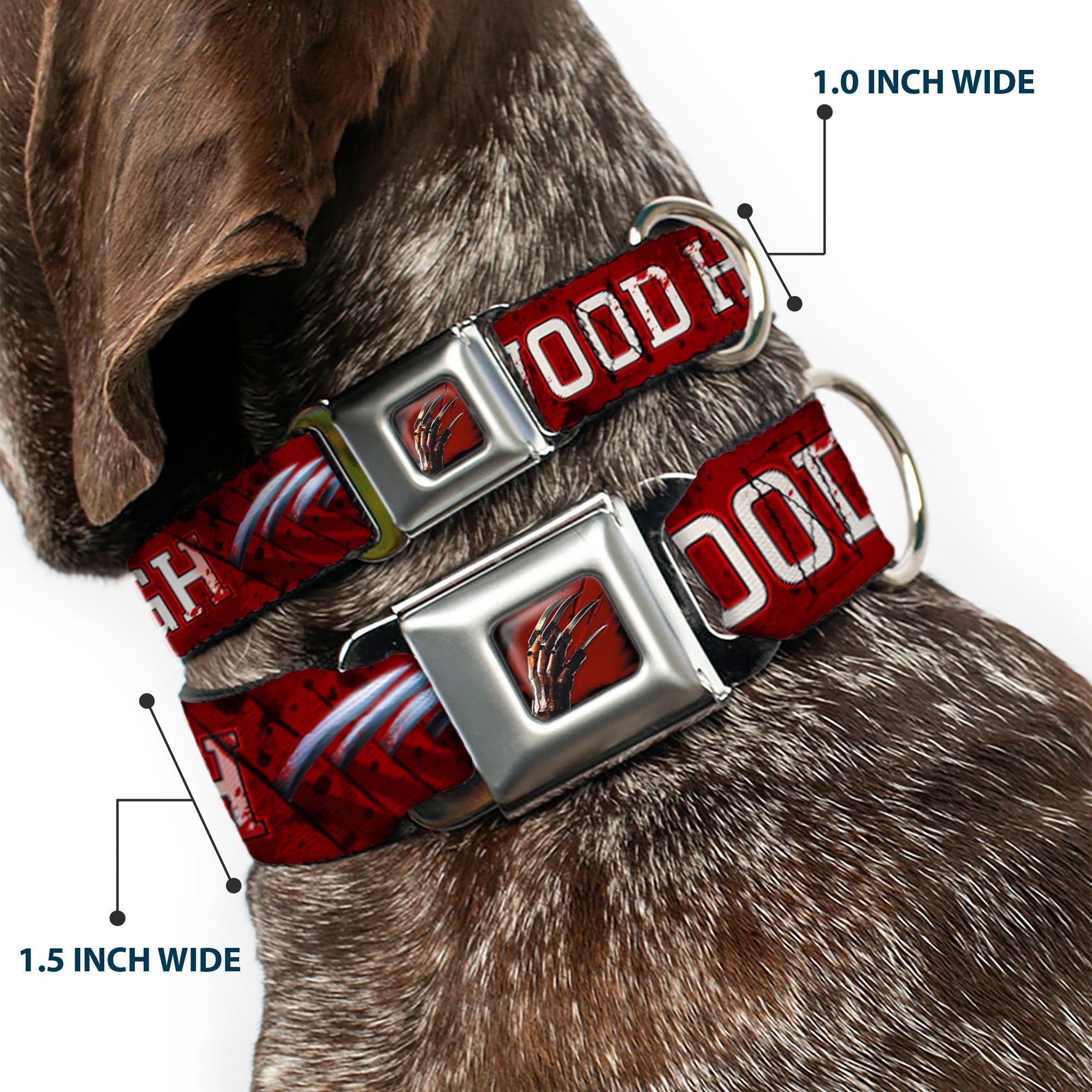 Freddy's Blade Hand Full Color Black/Blood Splatter Seatbelt Buckle Collar - A NIGHTMARE ON ELM STREET/SPRINGWOOD Freddy Pose Black/Red/White