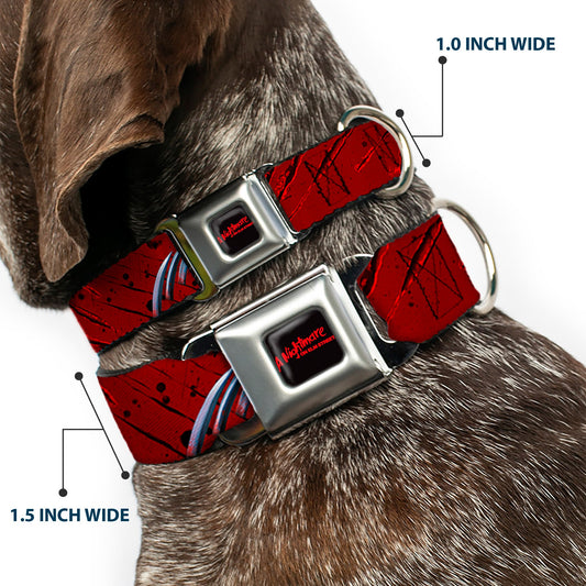A NIGHTMARE ON ELM STREET Full Color Black/Blood Splatter Reds Seatbelt Buckle Collar - A NIGHTMARE ON ELM STREET/Freddy's Hand Scratching Reds/Black/Gray