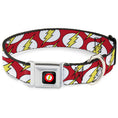 Load image into Gallery viewer, Flash Logo Black Seatbelt Buckle Collar - Flash Logo Scattered Red/White/Yellow
