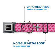 Ford Mustang Emblem Seatbelt Buckle Collar - Ford Mustang w/Bars w/Text PINK LOGO REPEAT