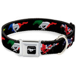 Ford Mustang Emblem Seatbelt Buckle Collar - Mustang Silhouette Black/International Flags