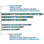 THE FLINTSTONES Logo Full Color Black Yellow Seatbelt Buckle Collar - The Flintstones and Rubbles Group Pose/Logo Blue