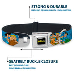 THE FLINTSTONES Logo Full Color Black Yellow Seatbelt Buckle Collar - The Flintstones and Rubbles Group Pose/Logo Blue