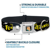 Fred Face Full Color Black Seatbelt Buckle Collar - Dog Collar FSE-Fred Face Full Color Black - THE FLINTSTONES Fred Bowling Poses/Bowling Pins Black