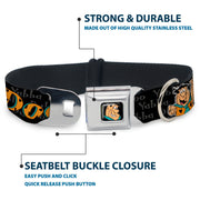 Fred Face Full Color Black Seatbelt Buckle Collar - Fred Face/Pose YABBA DABBA DOO Black/Gray/Orange