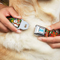 Load image into Gallery viewer, FROSTY THE SNOWMAN Logo Full Color White/Blues Seatbelt Buckle Collar - Frosty the Snowman Pose Poinsetta Plaid Collage Greens/Reds
