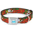 Load image into Gallery viewer, FROSTY THE SNOWMAN Logo Full Color White/Blues Seatbelt Buckle Collar - Frosty the Snowman Pose Poinsetta Plaid Collage Greens/Reds
