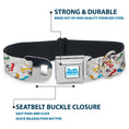 Load image into Gallery viewer, FROSTY THE SNOWMAN Logo Full Color White/Blues Seatbelt Buckle Collar - Frosty the Snowman Pose Scattered White
