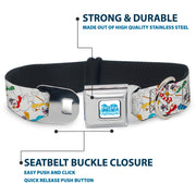 FROSTY THE SNOWMAN Logo Full Color White/Blues Seatbelt Buckle Collar - Frosty the Snowman Pose Scattered White