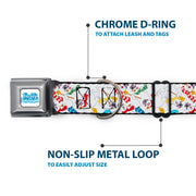 FROSTY THE SNOWMAN Logo Full Color White/Blues Seatbelt Buckle Collar - Frosty the Snowman Pose Scattered White