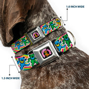 GRATEFUL DEAD Dancing Bear Icon Full Color Black/Orange Seatbelt Buckle Collar - Grateful Dead Dancing Bears Swirl Multi Color
