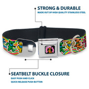 GRATEFUL DEAD Dancing Bear Icon Full Color Black/Orange Seatbelt Buckle Collar - Grateful Dead Dancing Bears Swirl Multi Color