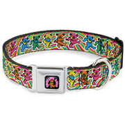 GRATEFUL DEAD Dancing Bear Icon Full Color Black/Orange Seatbelt Buckle Collar - Grateful Dead Dancing Bears Swirl Multi Color