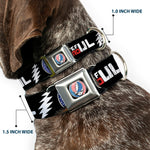 Grateful Dead Steal Your Face Stars and Stripes Logo Full Color Black/White/Red/Blue Seatbelt Buckle Collar - GRATEFUL DEAD Text with Steal Your Face Stars and Stripes Logo Black/White/Red/Blue