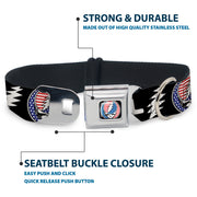 Grateful Dead Steal Your Face Stars and Stripes Logo Full Color Black/White/Red/Blue Seatbelt Buckle Collar - GRATEFUL DEAD Text with Steal Your Face Stars and Stripes Logo Black/White/Red/Blue