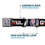 Grateful Dead Steal Your Face Stars and Stripes Logo Full Color Black/White/Red/Blue Seatbelt Buckle Collar - GRATEFUL DEAD Text with Steal Your Face Stars and Stripes Logo Black/White/Red/Blue