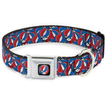 Grateful Dead Steal Your Face Logo Full Color Black/Red/White/Blue Seatbelt Buckle Collar - Grateful Dead Steal Your Face Logo Stacked Red/White/Blue