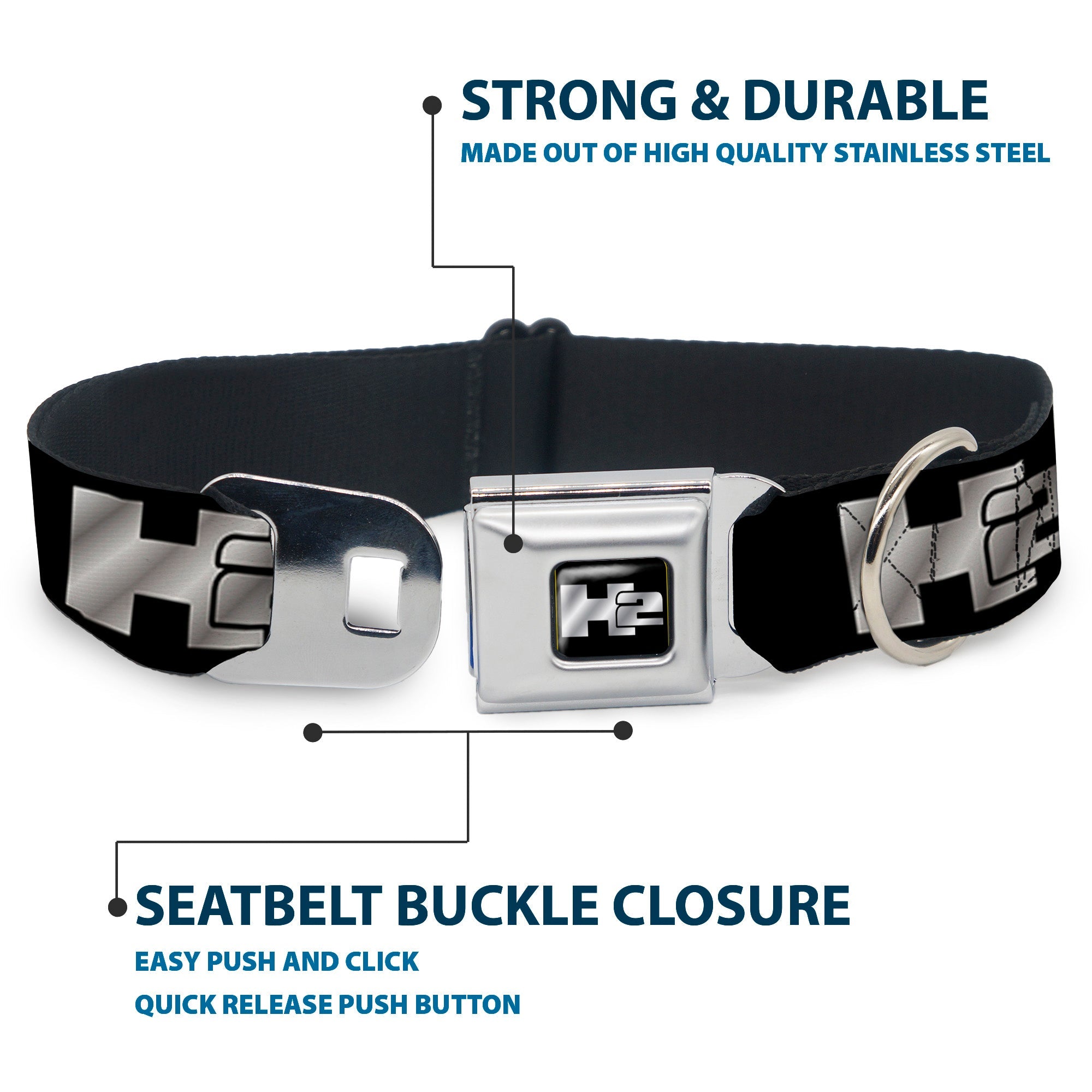 H2 Black/Silver Seatbelt Buckle Collar - H2 Black/Silver Logo REPEAT