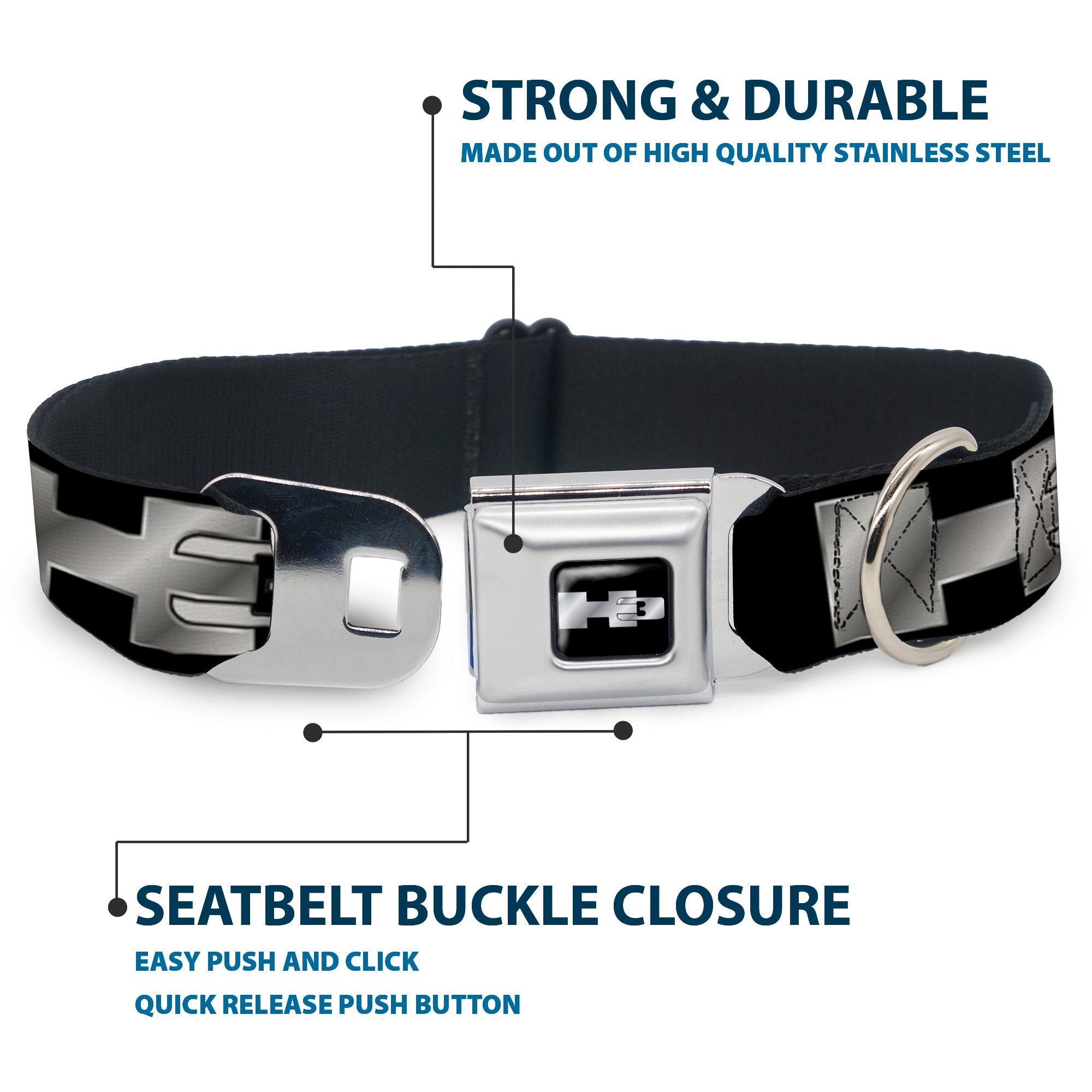 H3 Seatbelt Buckle Collar - H3 Black/Silver Logo REPEAT