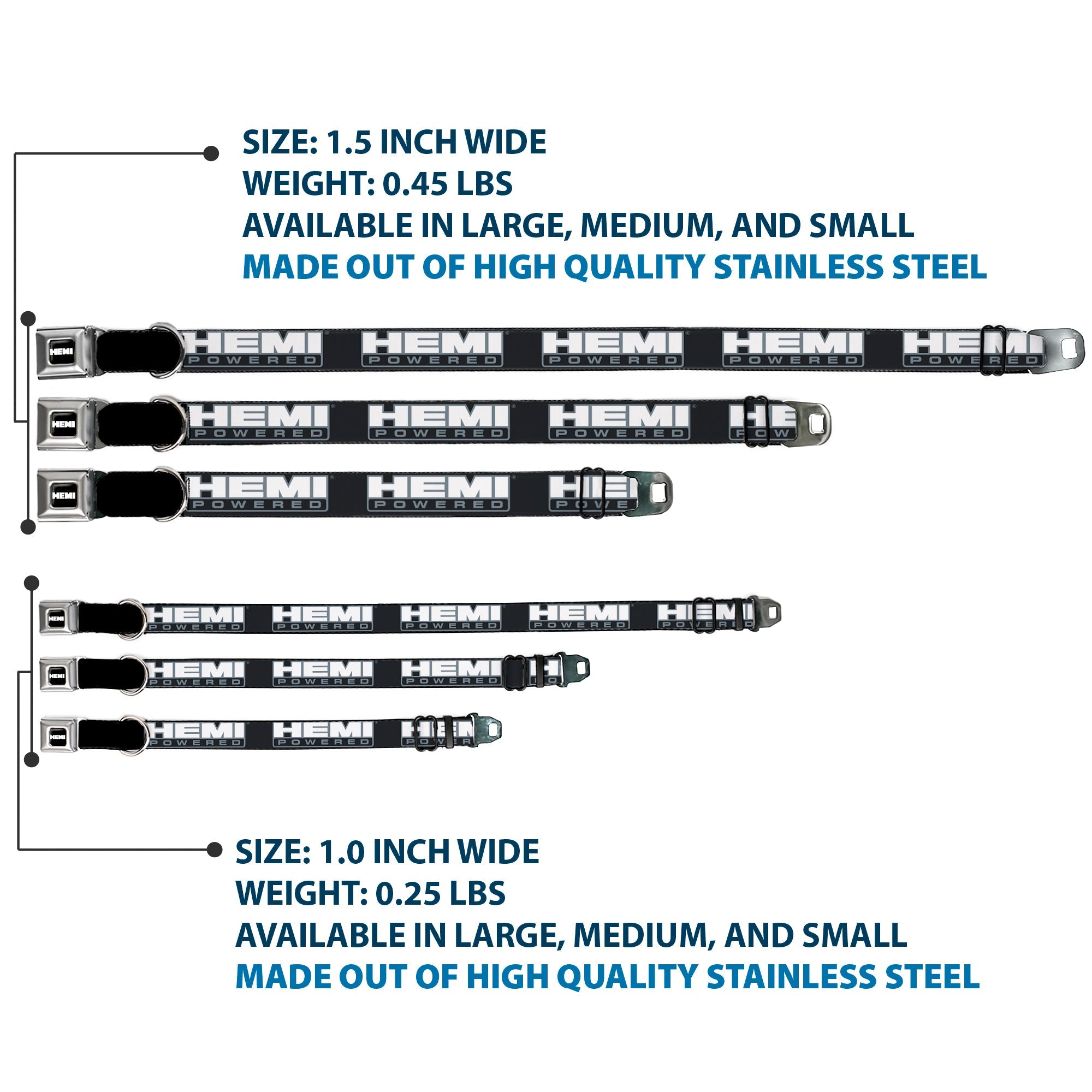HEMI Bold Full Color Black/White Seatbelt Buckle Collar - HEMI POWERED Logo Black/Gray/White