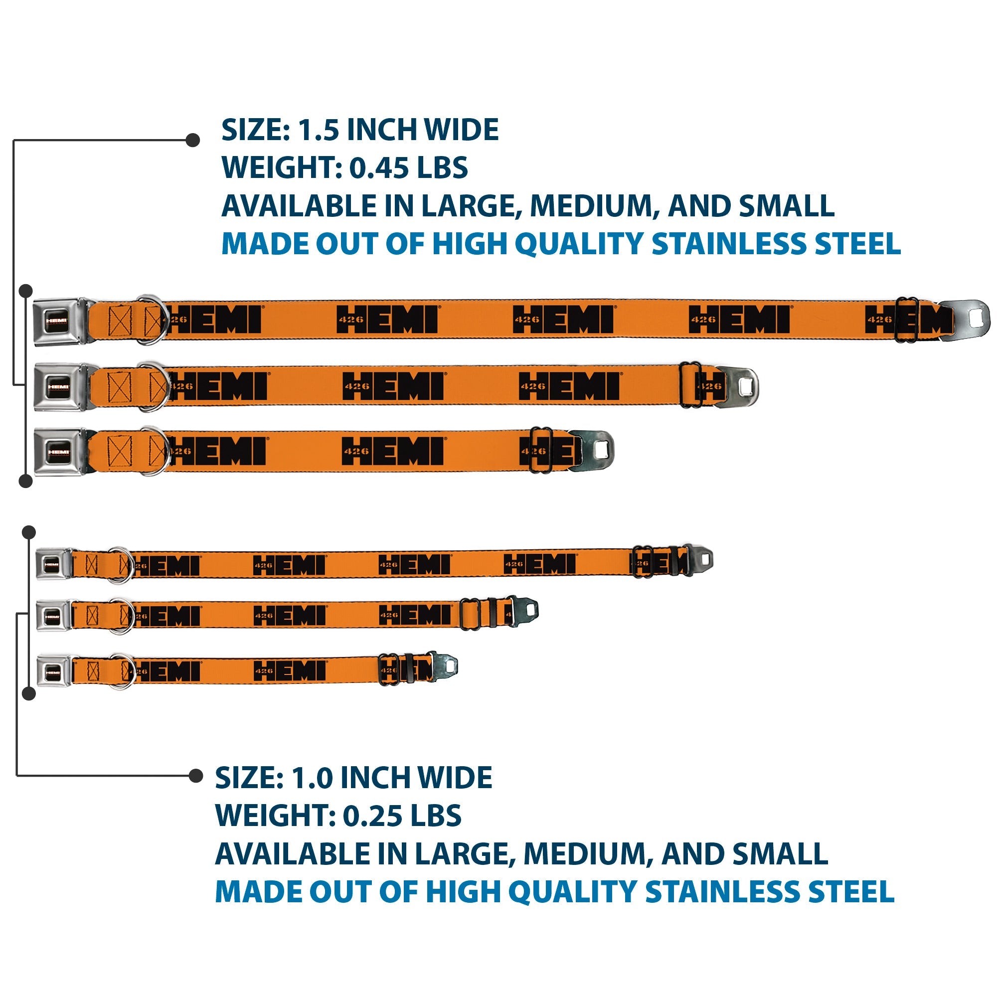 HEMI 426 Logo Full Color Orange Black Seatbelt Buckle Collar - HEMI 426 Logo Repeat Orange/Black