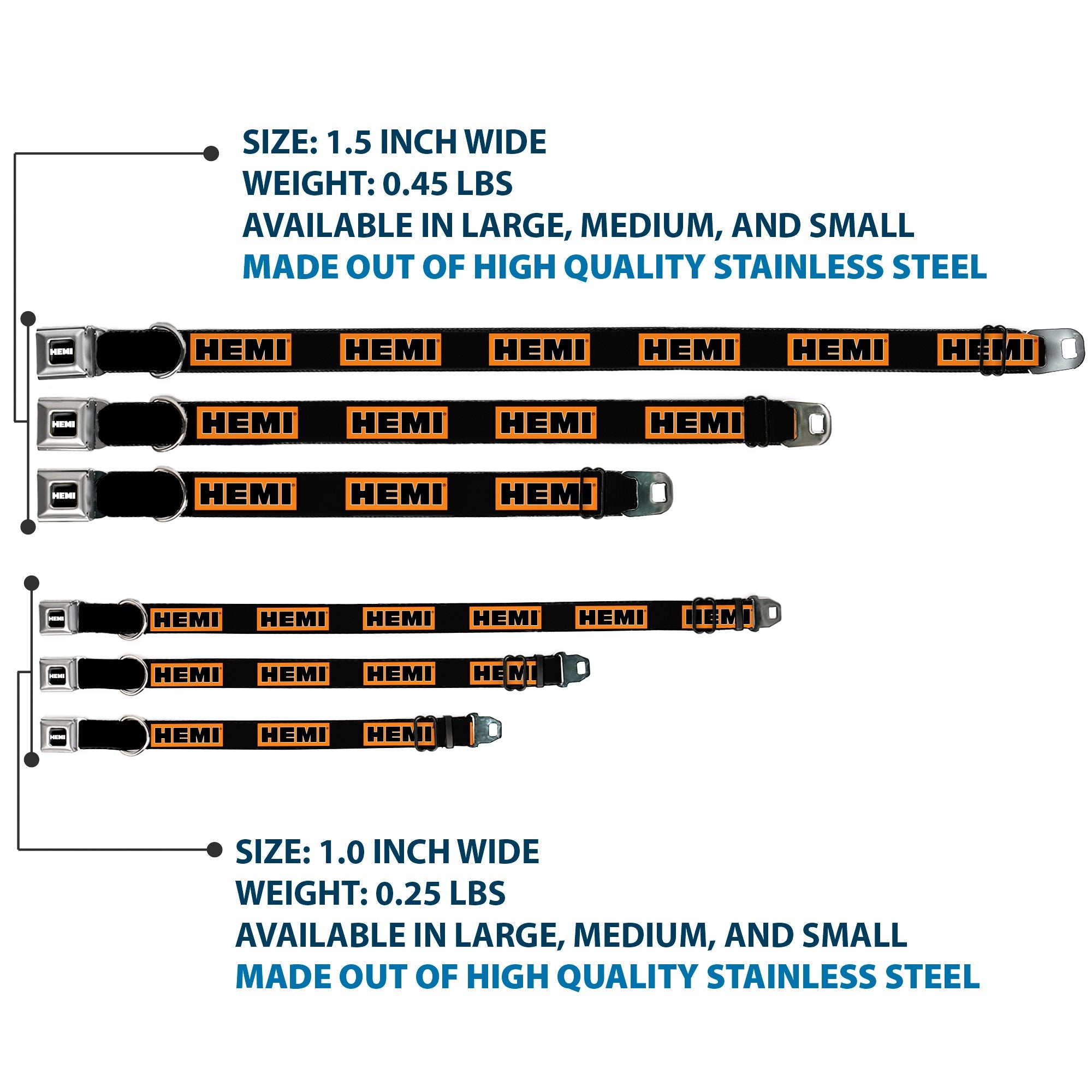 HEMI Bold Full Color Black/Orange/White/Black Seatbelt Buckle Collar - HEMI Bold Black/Orange/White/Black