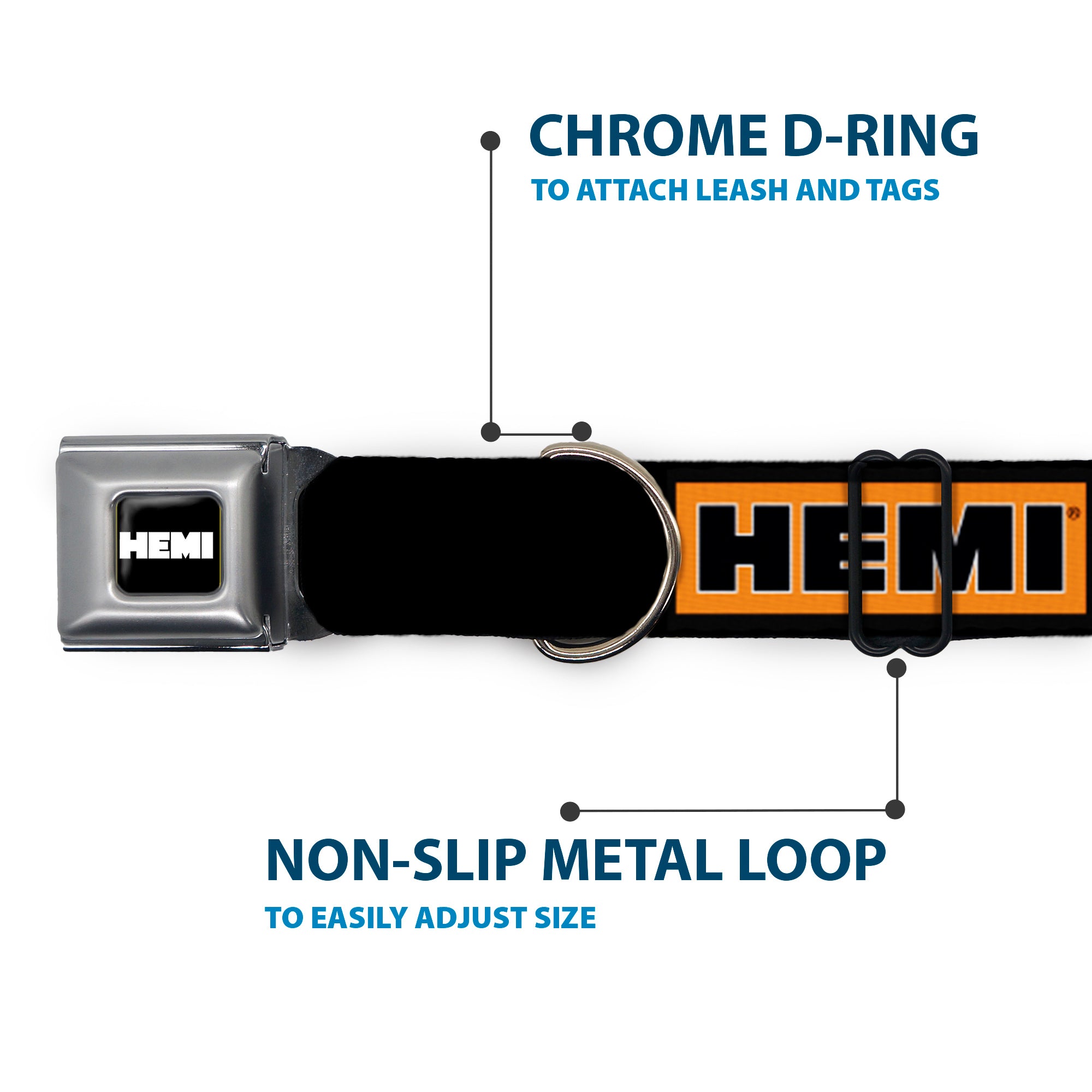 HEMI Bold Full Color Black/Orange/White/Black Seatbelt Buckle Collar - HEMI Bold Black/Orange/White/Black