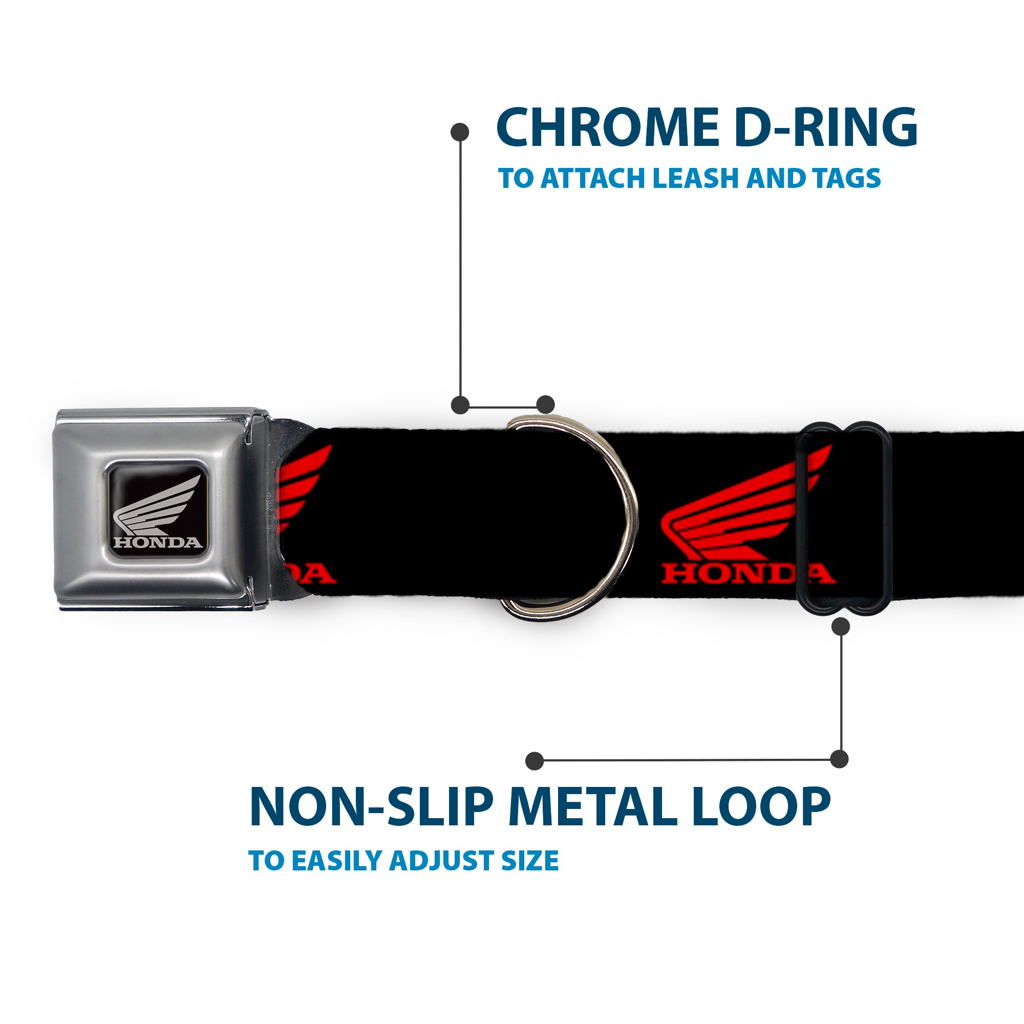 Honda Motorcycle Black Silver Seatbelt Buckle Collar - HONDA Motorcycle Logo Black/Red