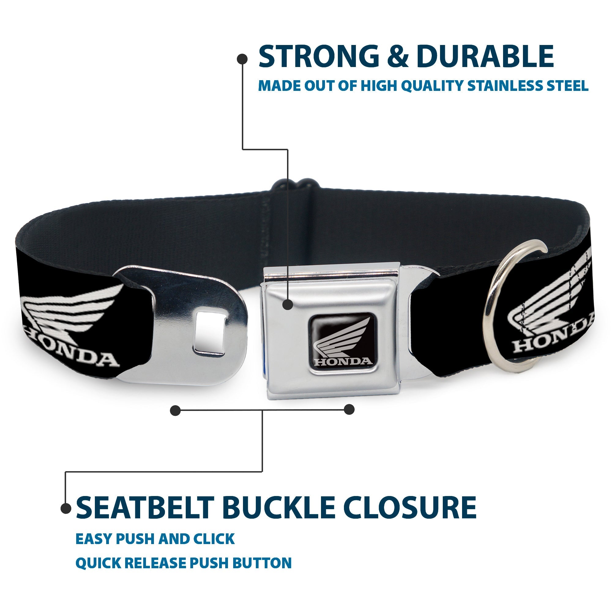 Honda Motorcycle Black Silver Seatbelt Buckle Collar - HONDA Motorcycle Logo Black/White