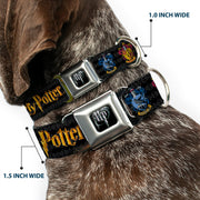 Harry Potter Logo Full Color Black/White Seatbelt Buckle Collar - HARRY POTTER Hufflepuff/Ravenclaw/Gryffindor/Slytherin Coat of Arms Black