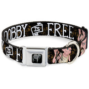 Harry Potter Logo Full Color Black/White Seatbelt Buckle Collar - DOBBY IS FREE/3-Dobby Poses Star Swirls Black/Gold/White