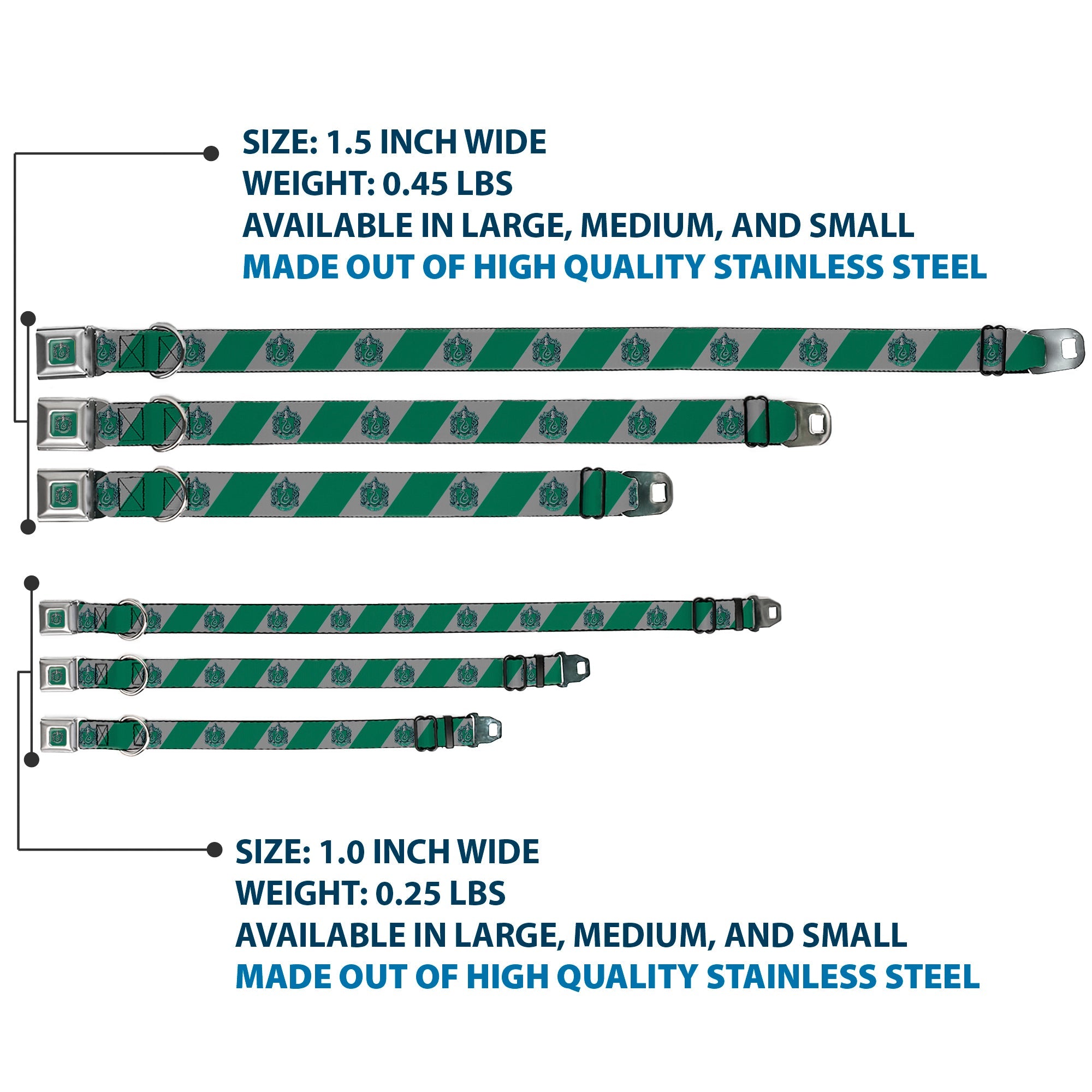 SLYTHERIN Crest Full Color Green Seatbelt Buckle Collar - SLYTHERIN Crest Diagonal Stripe Gray/Green