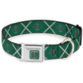 Load image into Gallery viewer, SLYTHERIN Crest Full Color Green Seatbelt Buckle Collar - Harry Potter Slytherin Crest Plaid Greens/Gray
