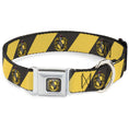 Load image into Gallery viewer, HUFFLEPUFF Crest Full Color Charcoal Gray Seatbelt Buckle Collar - HUFFLEPUFF Crest Diagonal Stripe Charcoal Gray/Yellow
