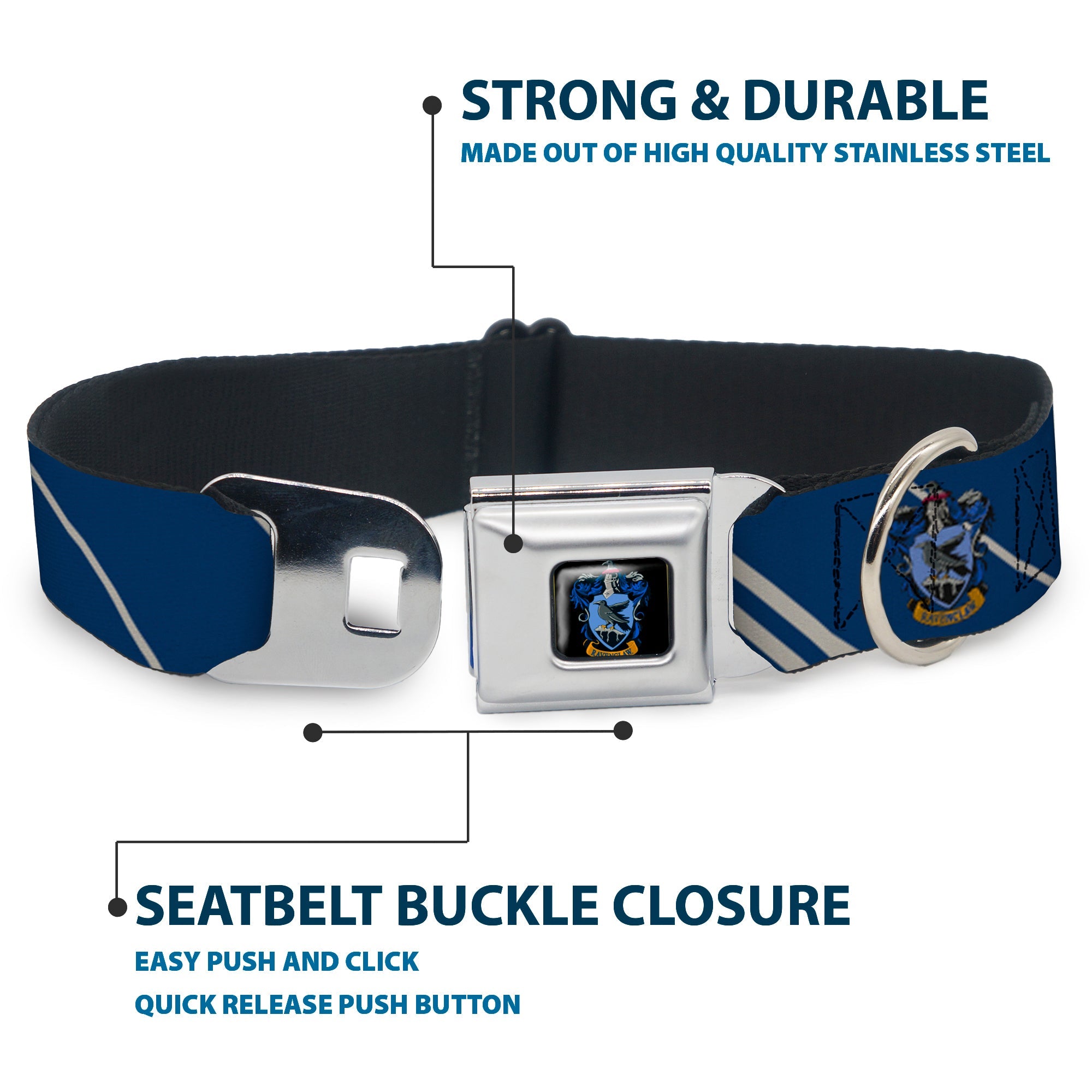 Ravenclaw Crest Full Color Seatbelt Buckle Collar - RAVENCLAW Crest/Stripe Blue/Gray