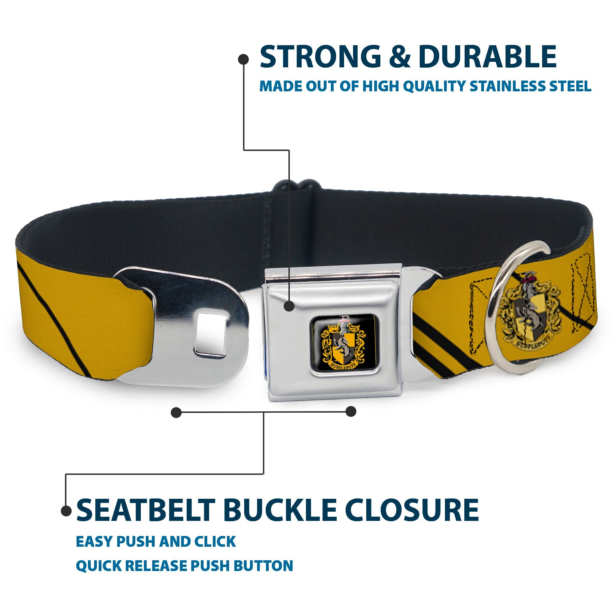 Hufflepuff Crest Full Color Seatbelt Buckle Collar - HUFFLEPUFF Crest/Stripe Yellow/Black