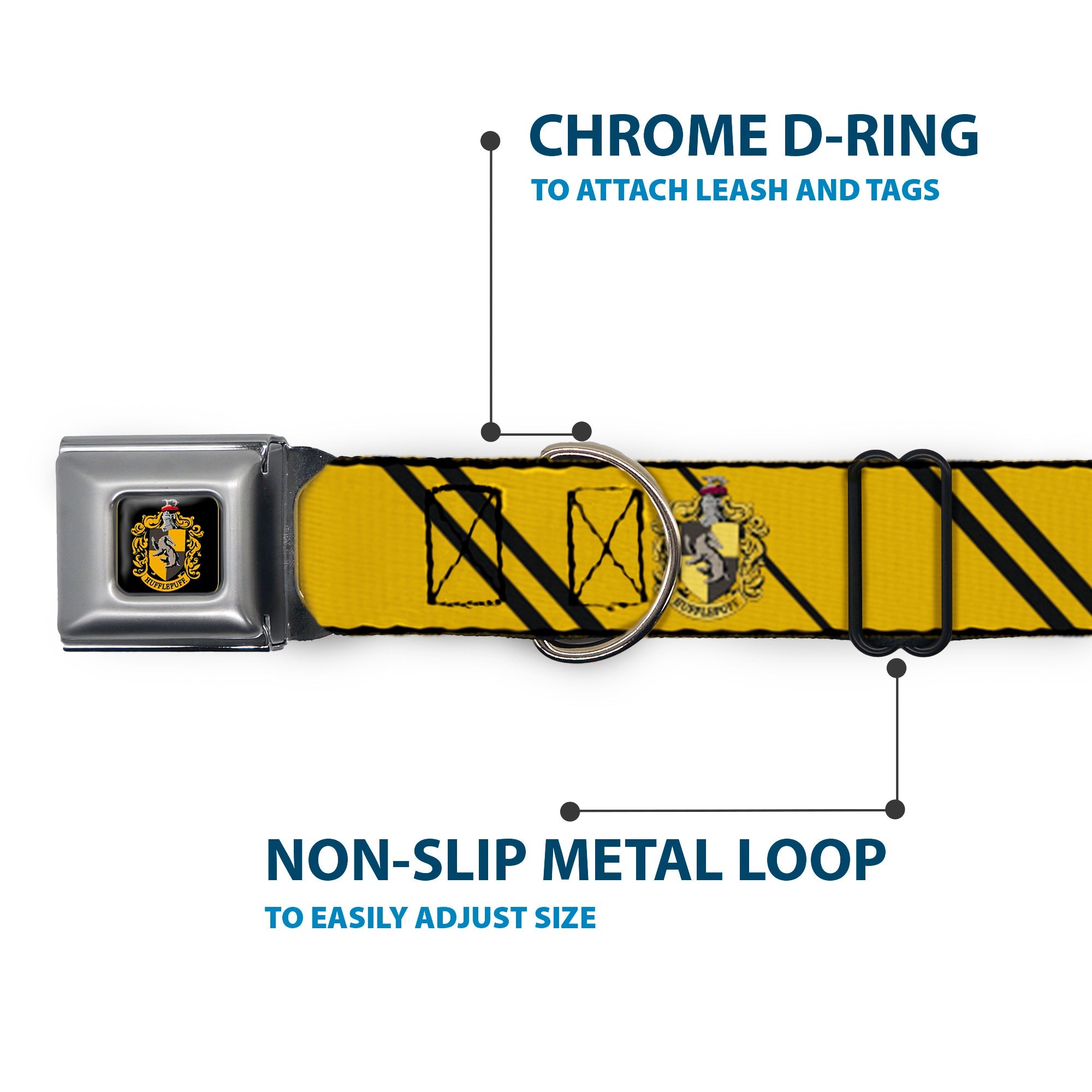 Hufflepuff Crest Full Color Seatbelt Buckle Collar - HUFFLEPUFF Crest/Stripe Yellow/Black