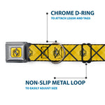 HUFFLEPUFF Crest Full Color Gold Seatbelt Buckle Collar - Harry Potter Hufflepuff Crest Plaid Yellows/Gray